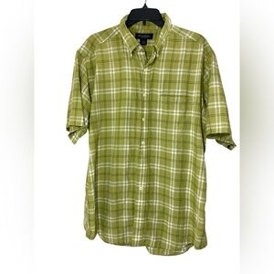 Brooks Brothers Irish Linen Men’s L Olive Green Yellow Plaid Button Down Shirt